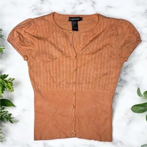 RAMPAGE Y2K Ribbed Jersey Knit Button Down Cap Sleeve Cardigan Sweater